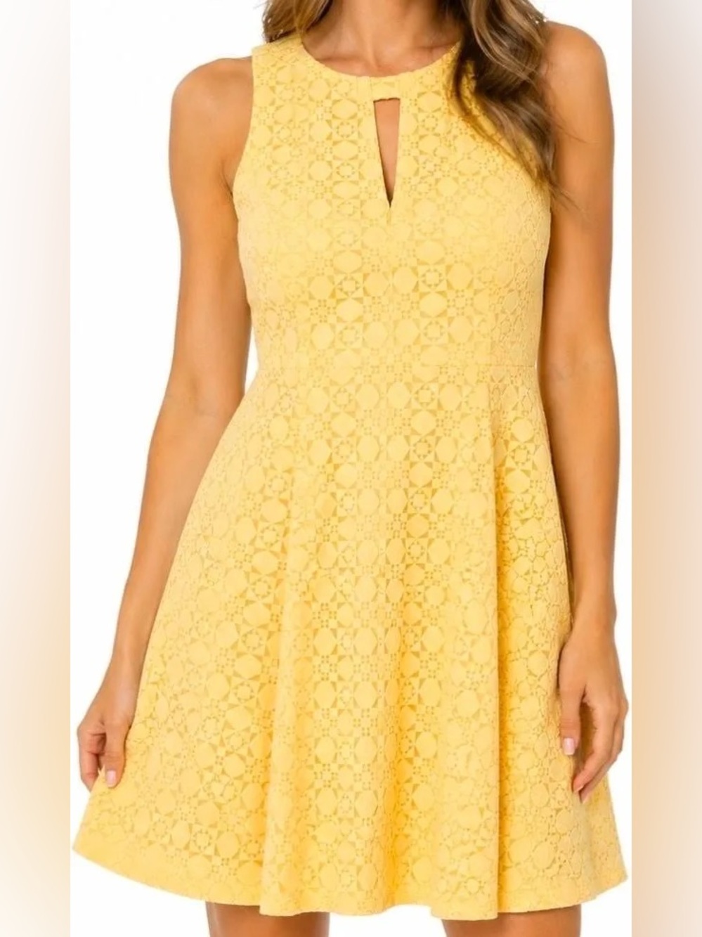 White House, Black Market Yellow Geo Lace Dress